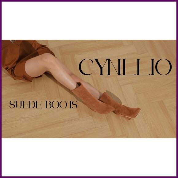 Women's Suede Ankle Boots Pointed Toe 3.35" Heel Wide Calf Winter Booties - Picture 8 of 8